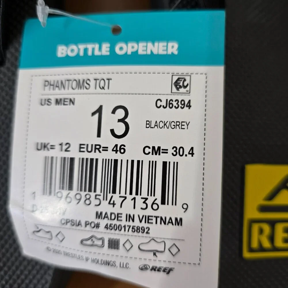 Reef Men's Phantoms TQT Bottle Opener Flip Flops Black Size 13‎ New with Tags